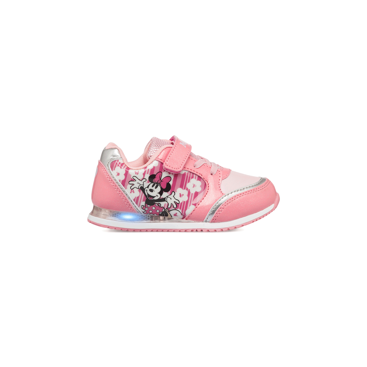 Sneakers primi passi rosa da bambina con luci e stampa Minnie, Scarpe Primi passi, SKU s332000087, Immagine 0